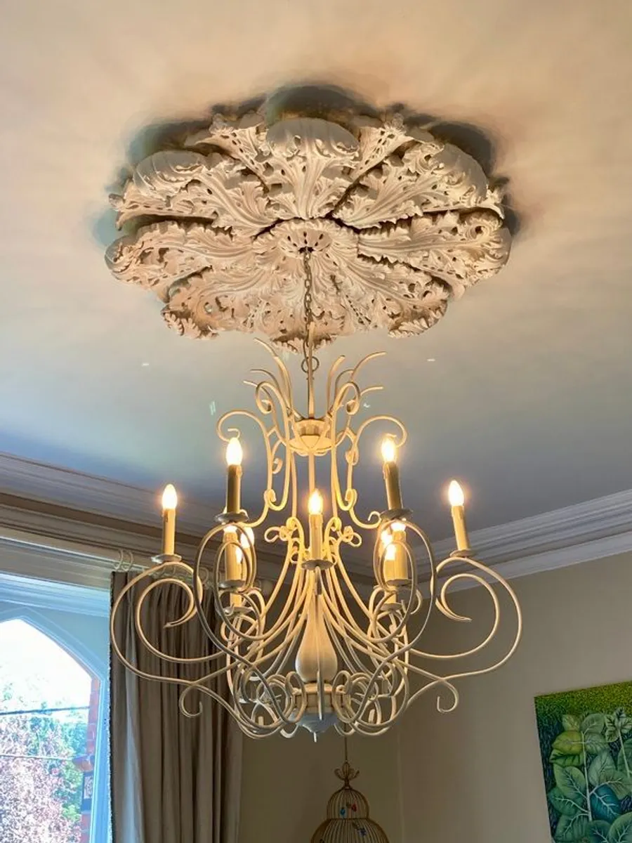 12-Arm White Wrought Iron Chandelier - Image 3