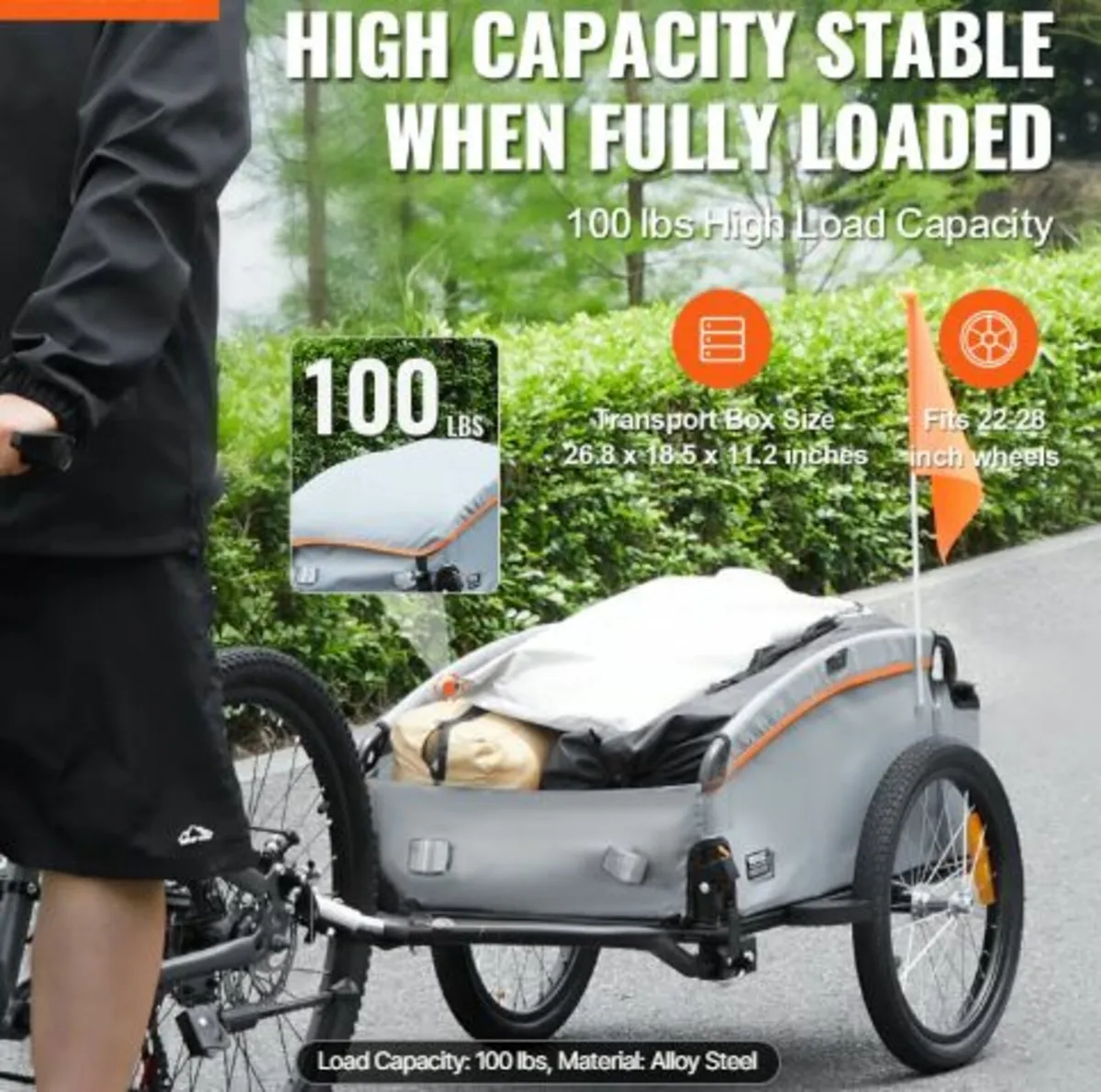 Bike Cargo Trailer, 100 lbs Load Capacity, - Image 3