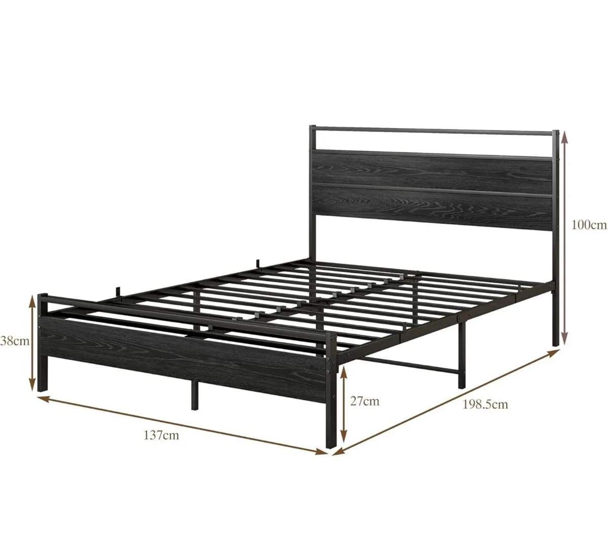 Small Double Bed Frame with Wood Headboard,Metal P - Image 2