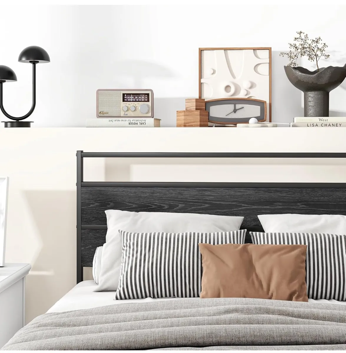 Small Double Bed Frame with Wood Headboard,Metal P - Image 3