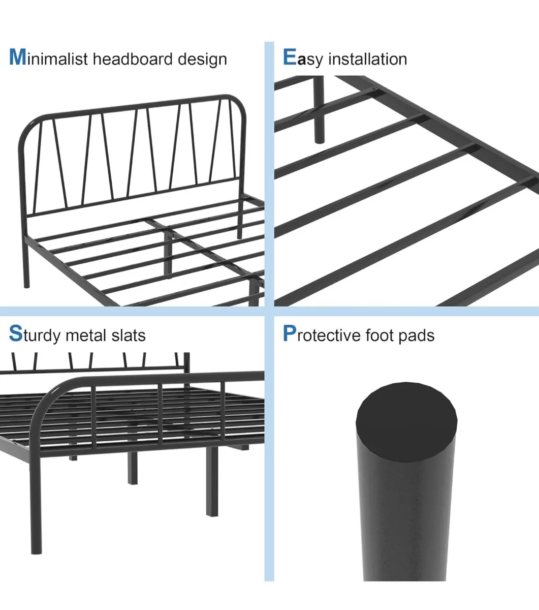 Small Double Bed Frame, Solid Metal Bed Frame, Mod - Image 2
