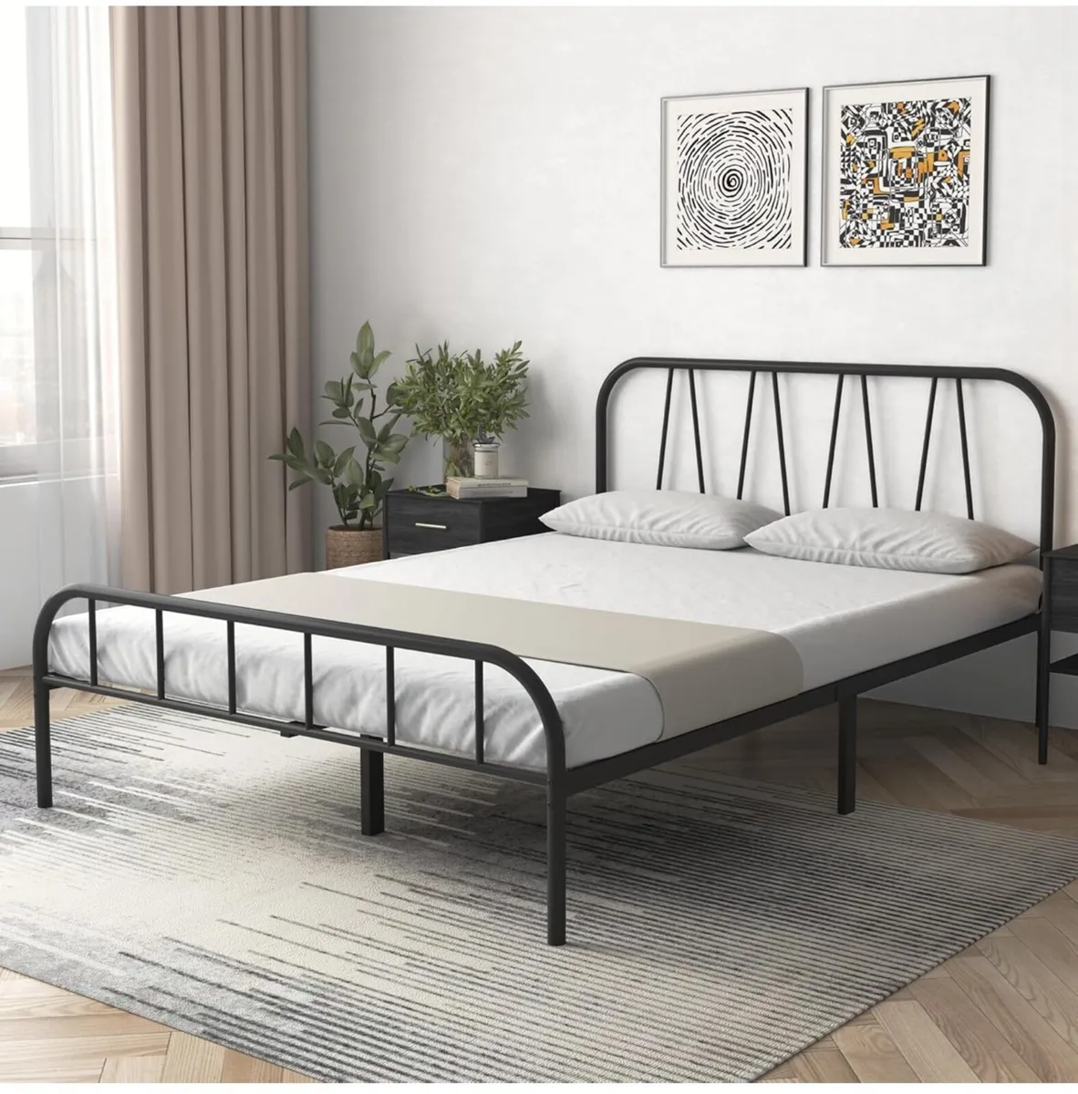 Small Double Bed Frame, Solid Metal Bed Frame, Mod - Image 1