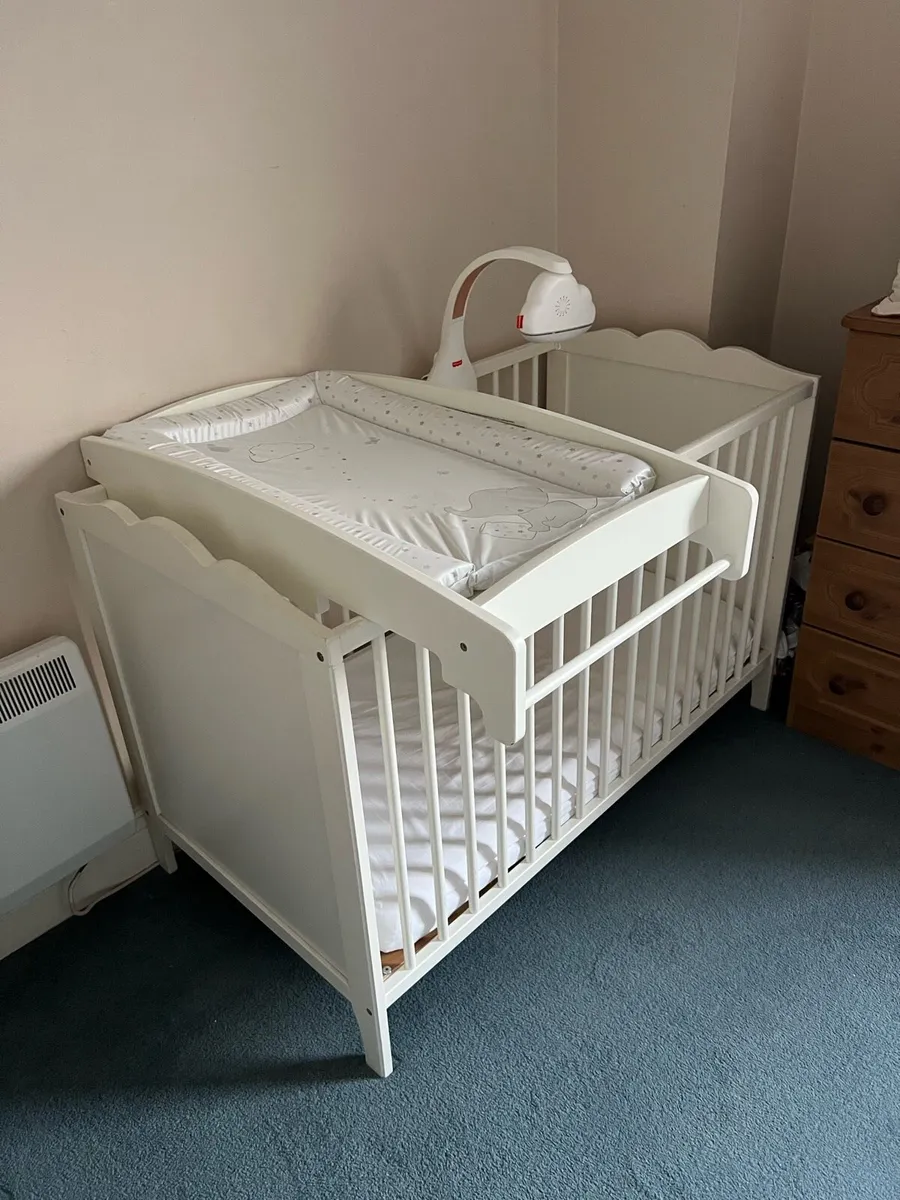 Baby Cot + Mattress +Changing Table +Music Cloud - Image 1