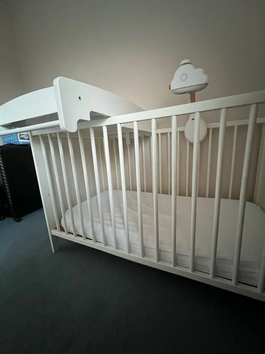 Baby Cot + Mattress +Changing Table +Music Cloud - Image 3