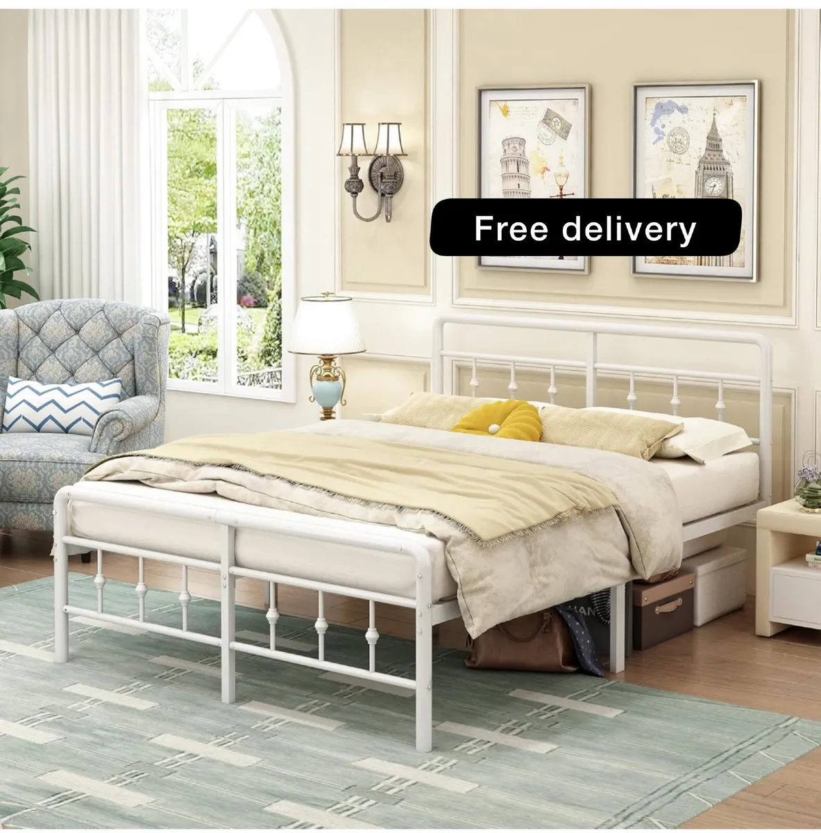 Small Double Bed Frame 4ft with Victorain Headboar - Image 1