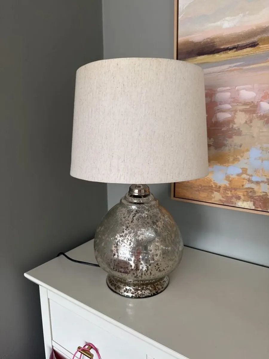 Pair of Silver Glass Table Lamps with Linen Shades - Image 3