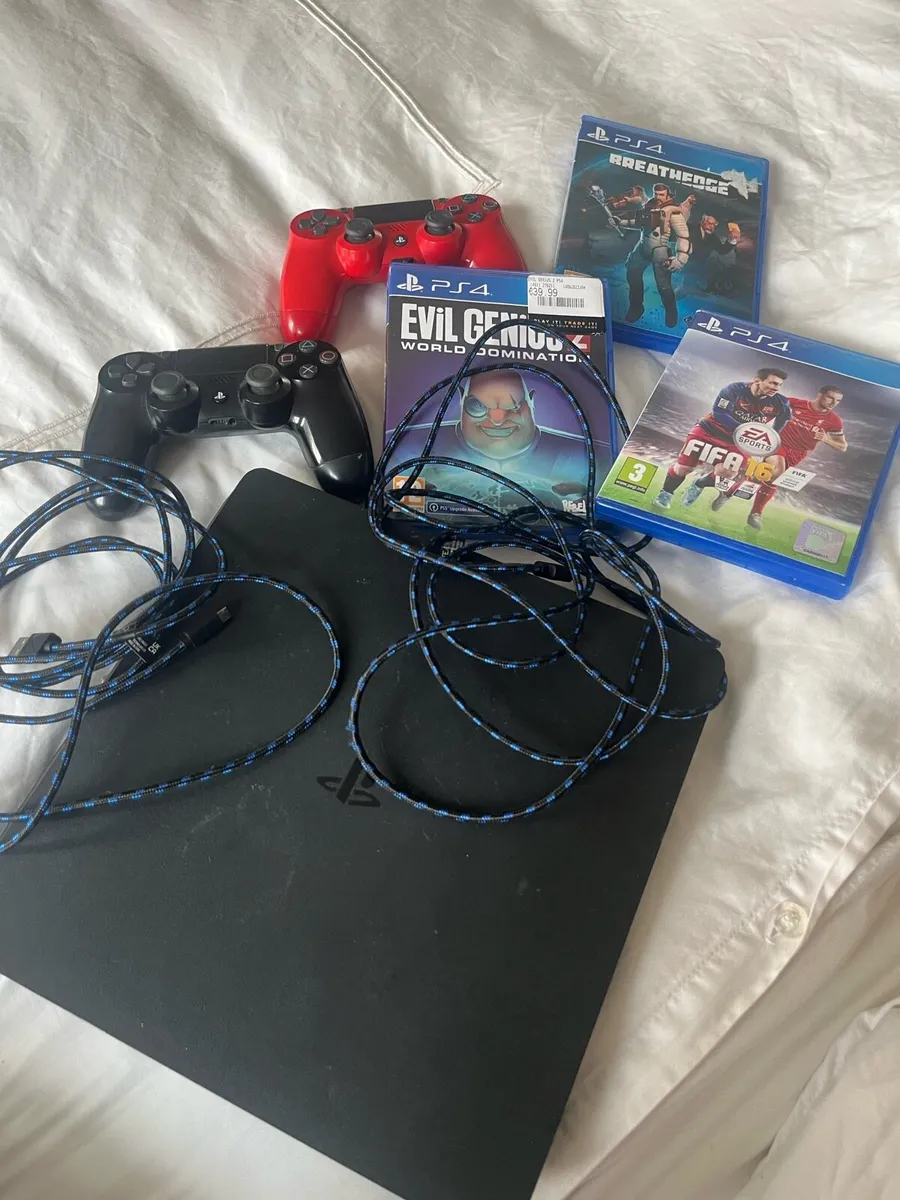Play Station 4 with controllers and games - Image 1