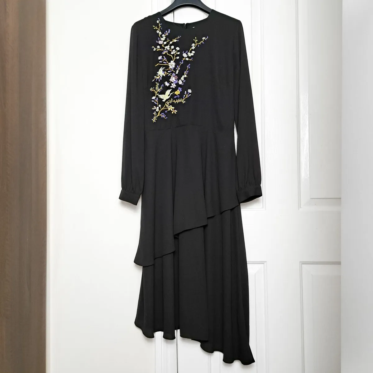 Warehouse Black Emboirdered Flowers Bird 10UK/38EU - Image 1