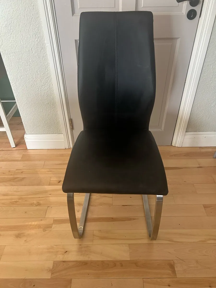 Black  faux leather dining chairs x 4 - Image 1