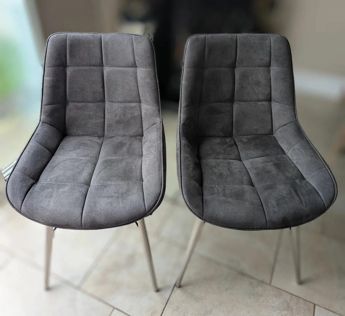 2 Modern Grey Dining Chairs – Excellent Condition - Image 1