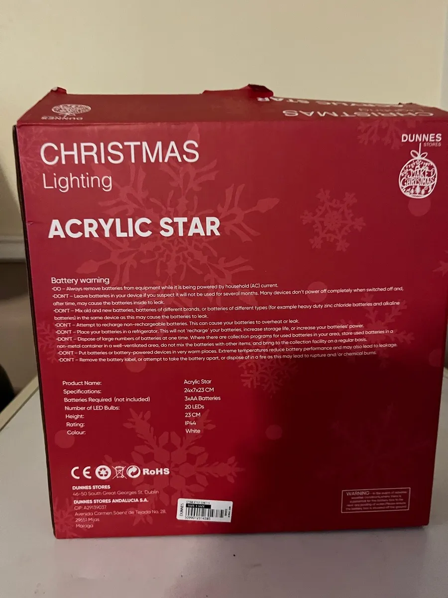 Dunnes Stores Christmas Lighting Acrylic Star - Image 2