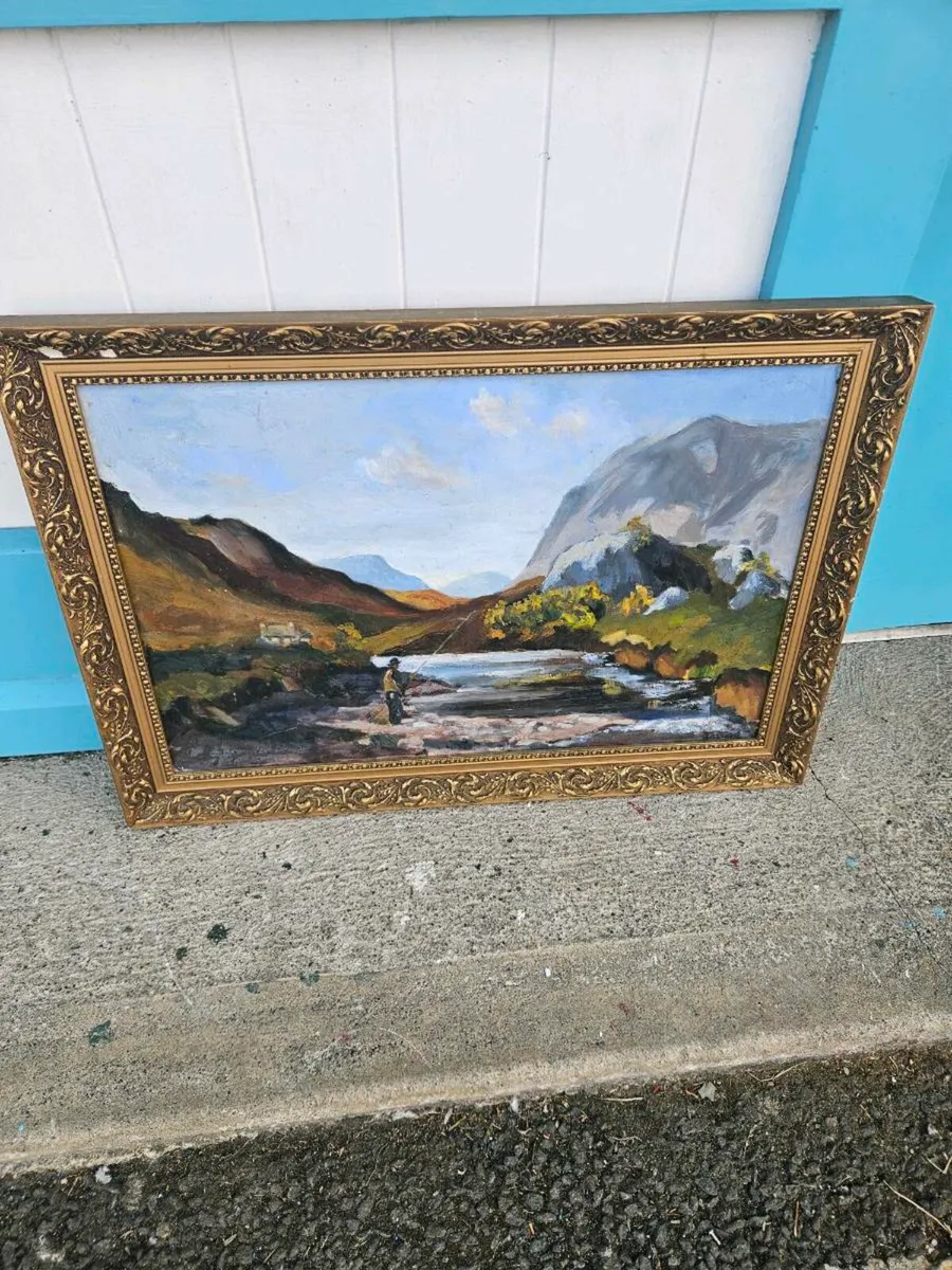 Vintage Scenic Pucture Gone Fishing - Image 2