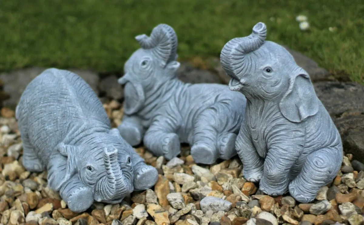3 x Laughing Elephants Garden Ornaments 9.5” NEW - Image 1