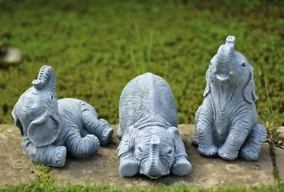 3 x Laughing Elephants Garden Ornaments 9.5” NEW - Image 2