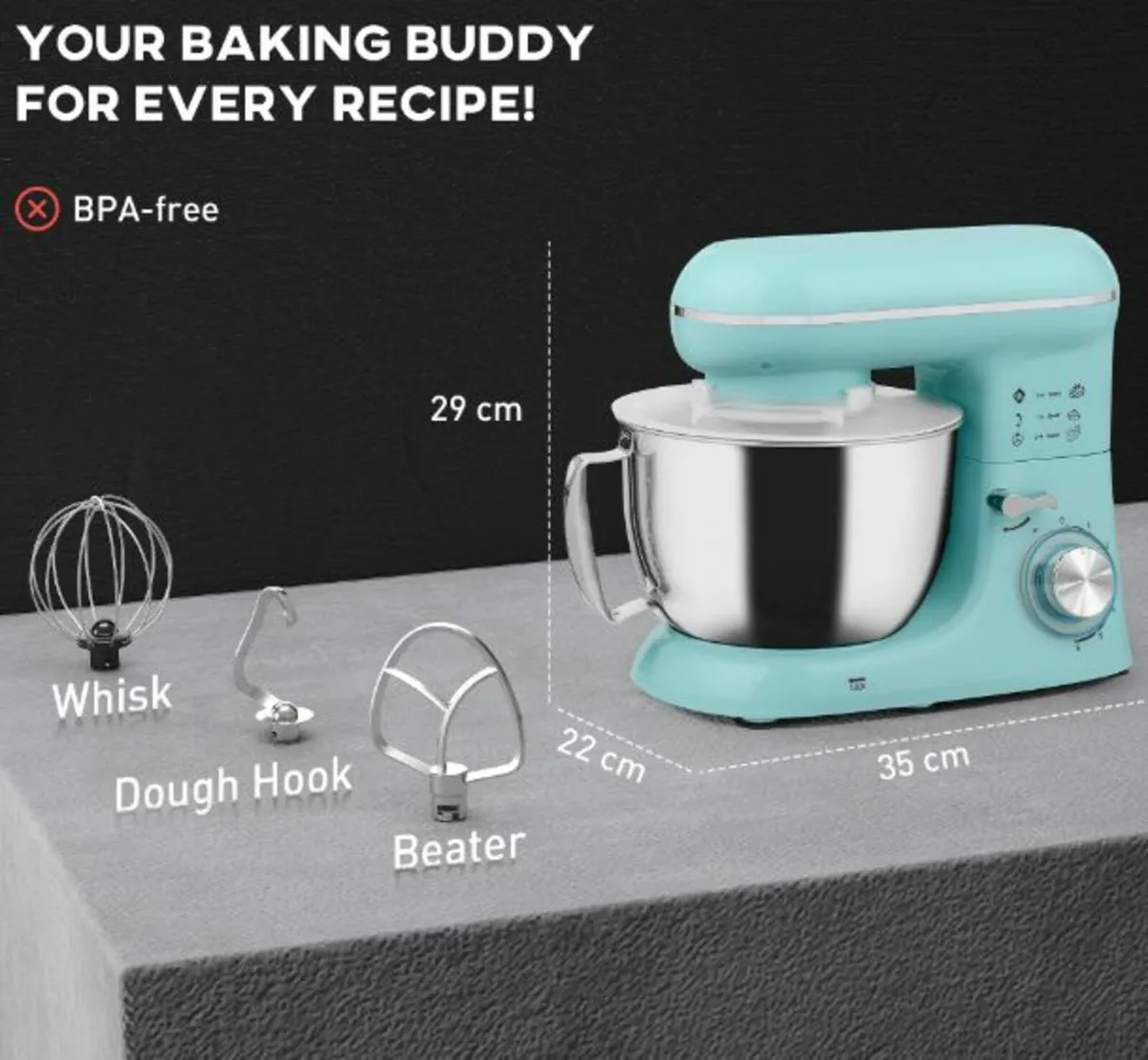 1300W Kitchen Stand Mixer, with Accessories - Image 2