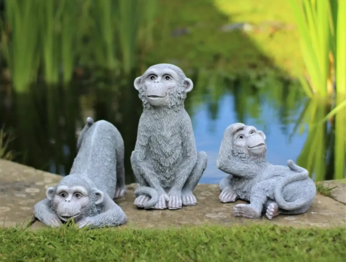 3 x Cheeky Monkeys Garden Ornaments 9.5” NEW - Image 1