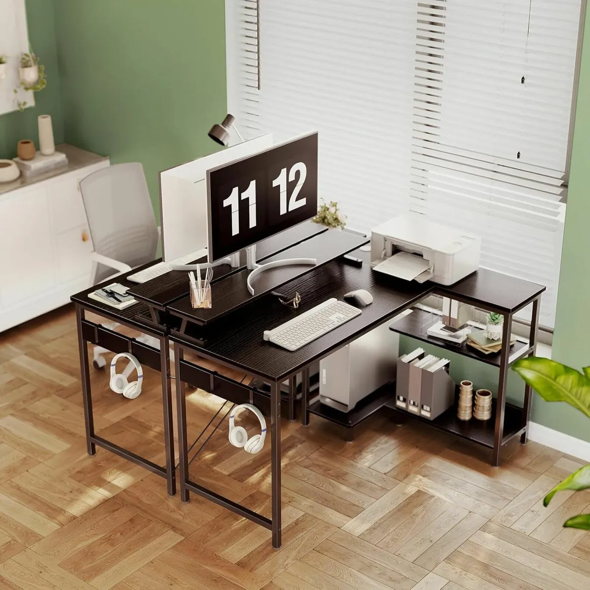 Corner Desk, 120 x 80 cm Gaming Desk Storage Black - Image 3