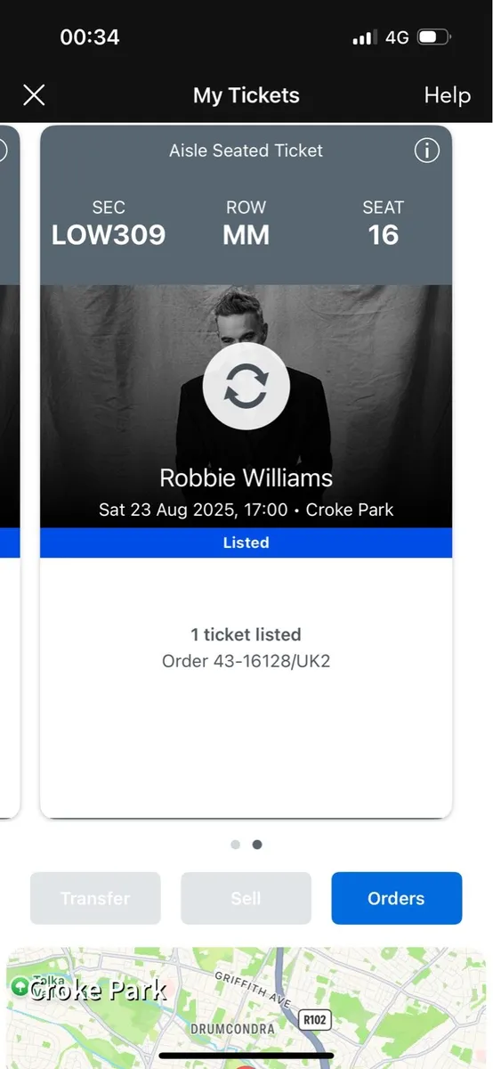Robbie Williams seated tickets x 2 - Image 1