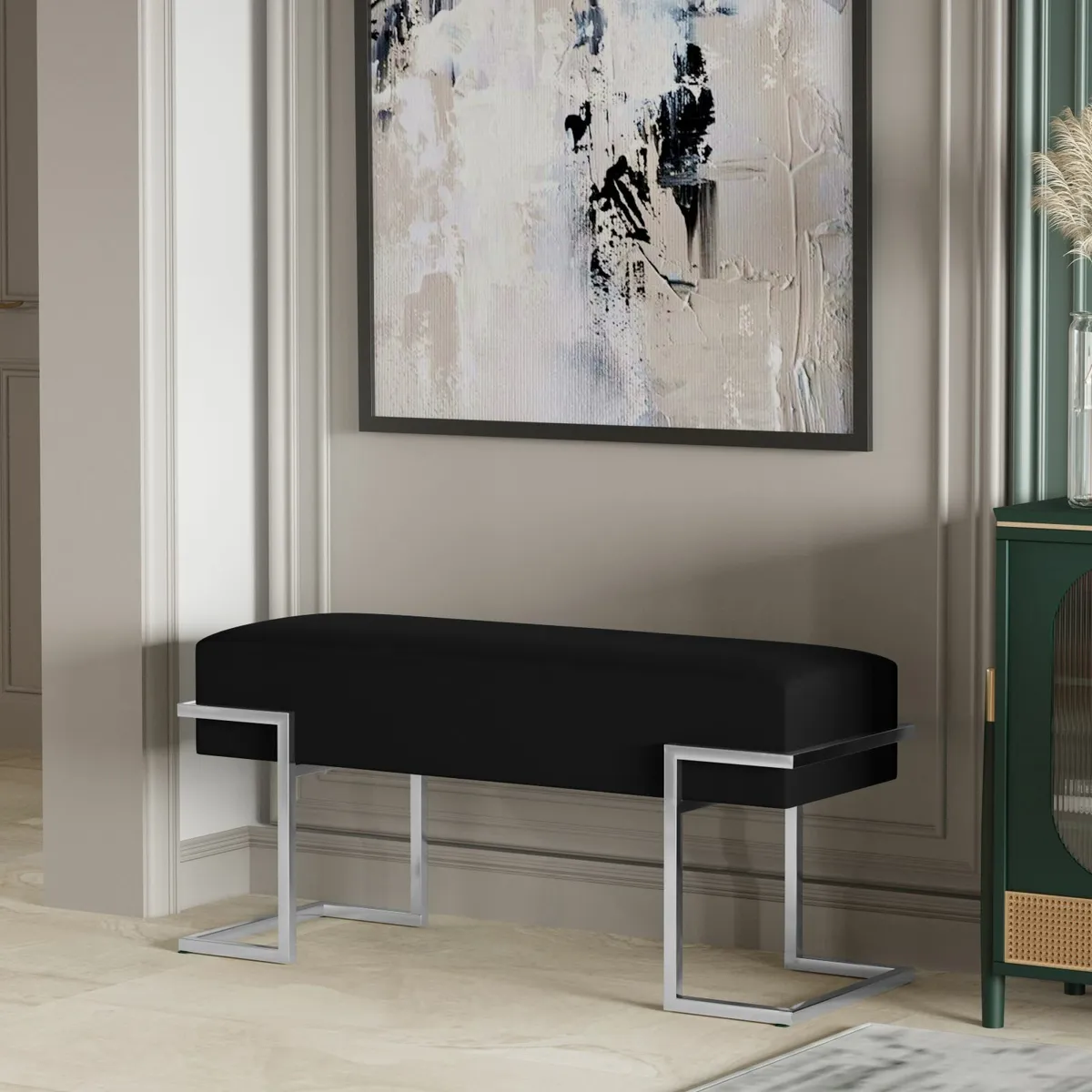 Axon Modern Velvet Benches with Black/Gold/Silver - Image 2