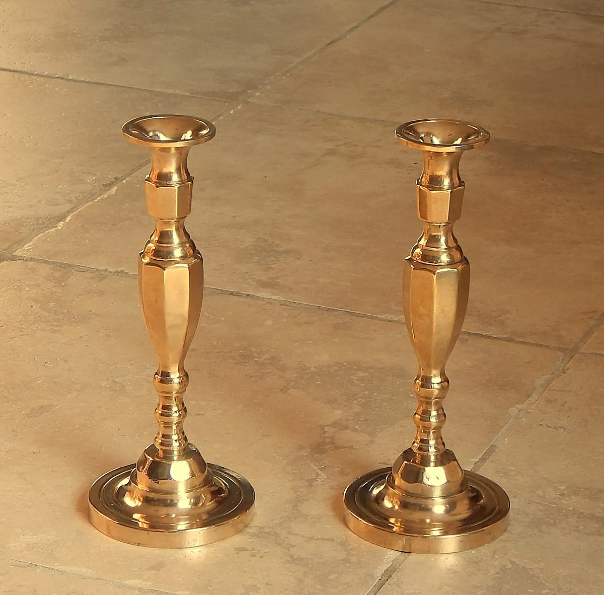 Pair of Vintage Heavy Solid Brass Candlesticks - Image 1
