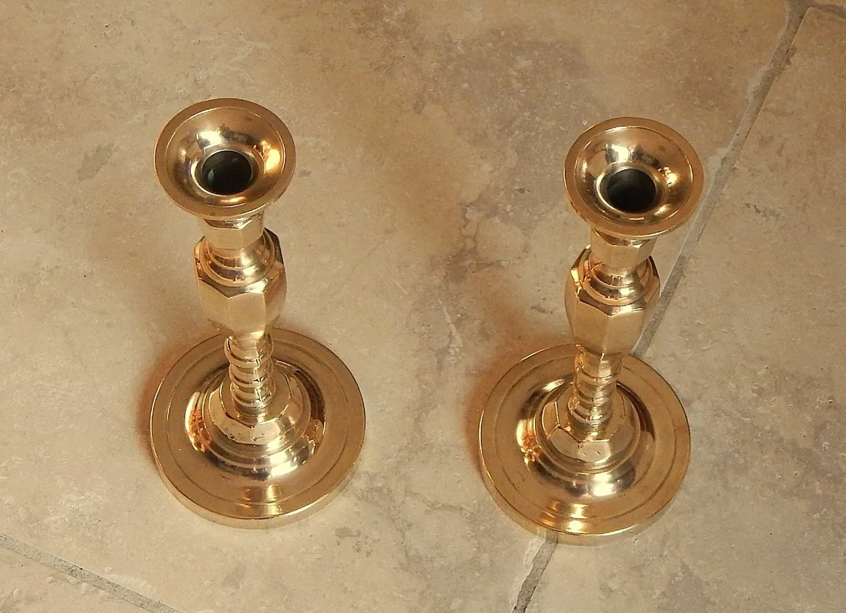 Pair of Vintage Heavy Solid Brass Candlesticks - Image 2