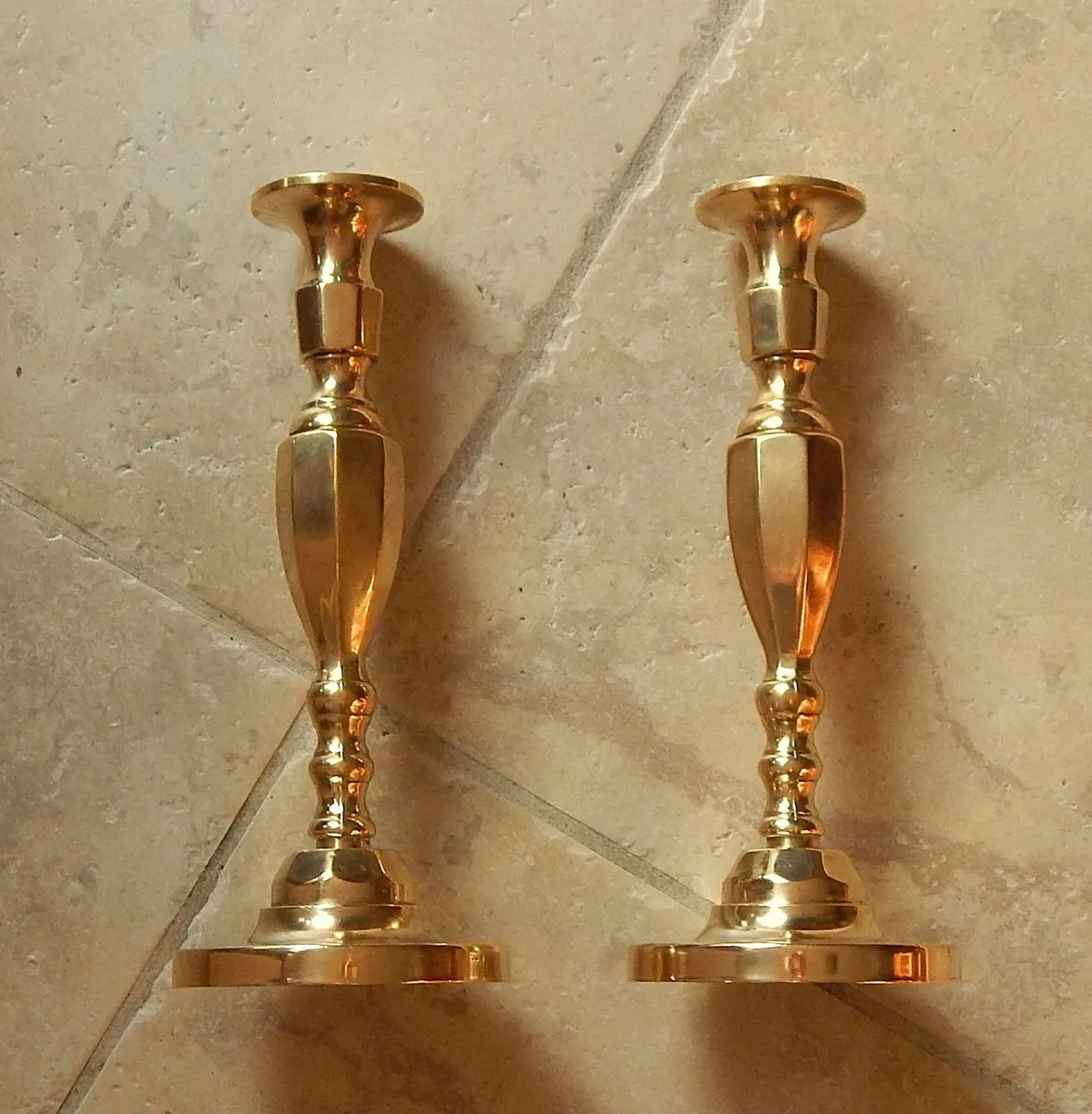 Pair of Vintage Heavy Solid Brass Candlesticks - Image 3