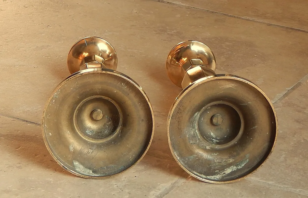 Pair of Vintage Heavy Solid Brass Candlesticks - Image 4