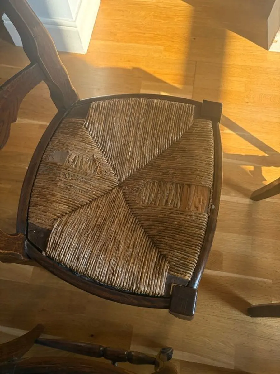 Vintage Set of 4 French Oak Mid Century Rattan / Straw Bistro Dining Chairs - Image 3