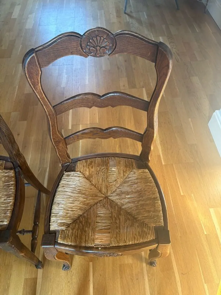 Vintage Set of 4 French Oak Mid Century Rattan / Straw Bistro Dining Chairs - Image 4