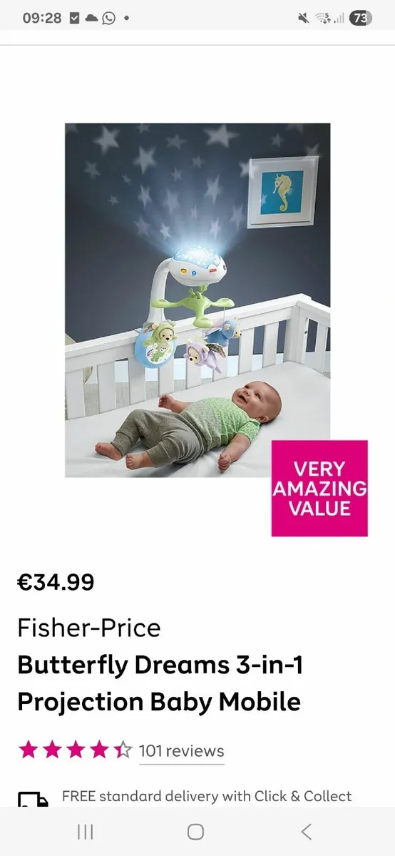Fisher price baby cot music player and toy - Image 1