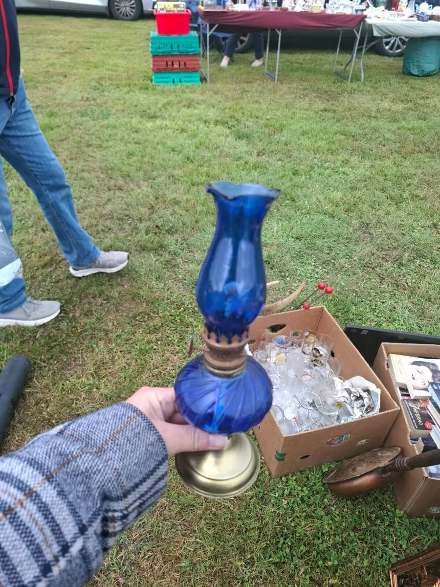 By post only blue glass lamp postage possible