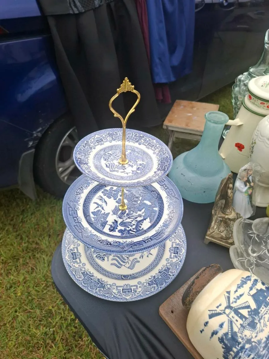 By post only blue handmade willow copy cake stand