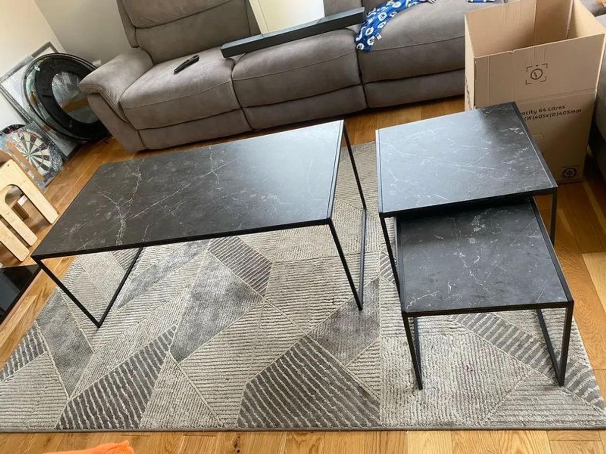 Coffee Tables (3 piece set), Black Marble Effect - Image 1
