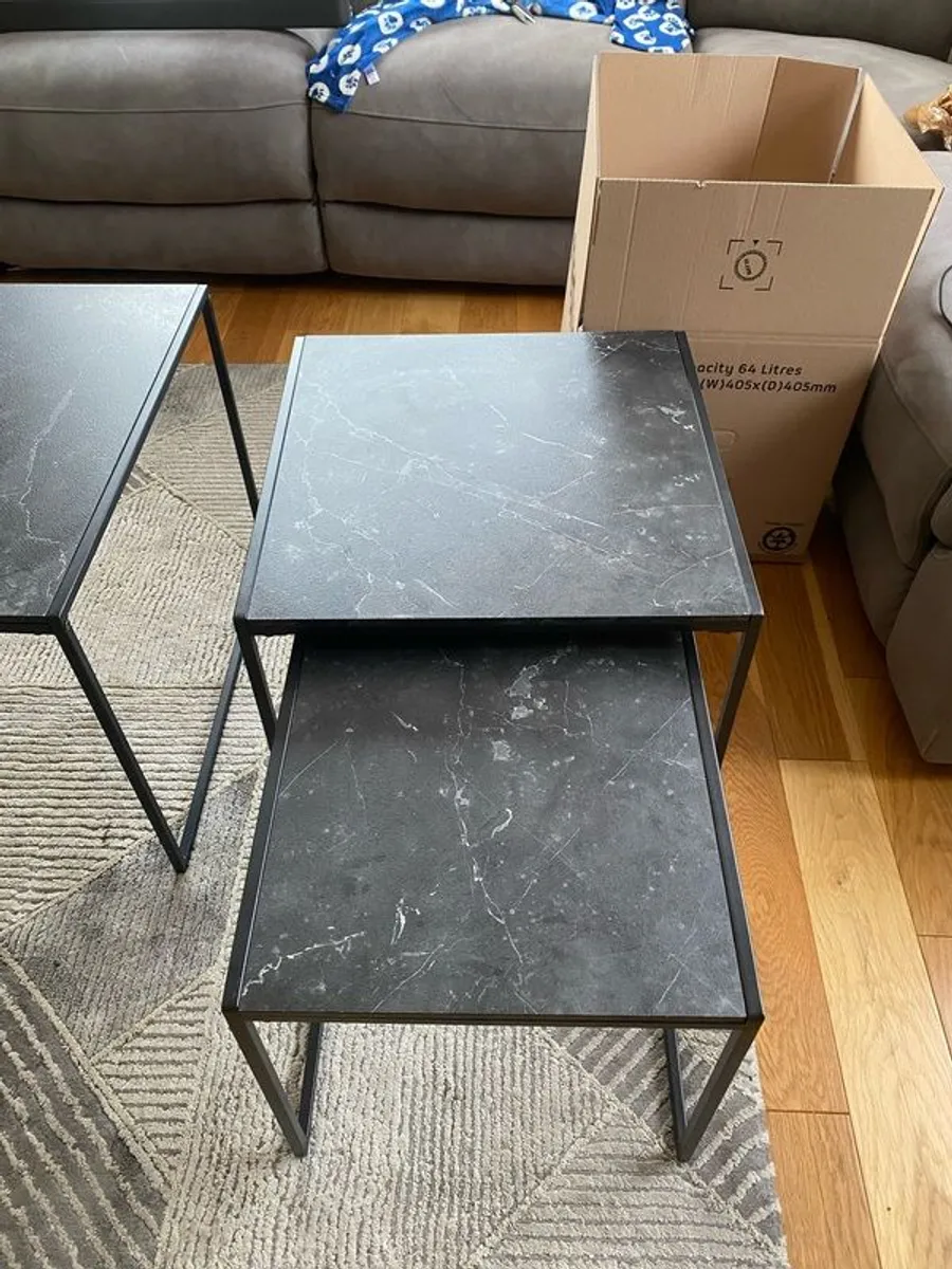 Coffee Tables (3 piece set), Black Marble Effect - Image 3