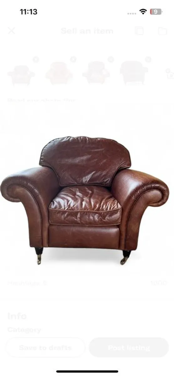 2 Laura Ashley Leather Armchairs - Image 1