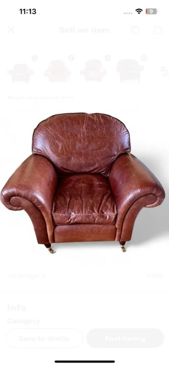 2 Laura Ashley Leather Armchairs - Image 2