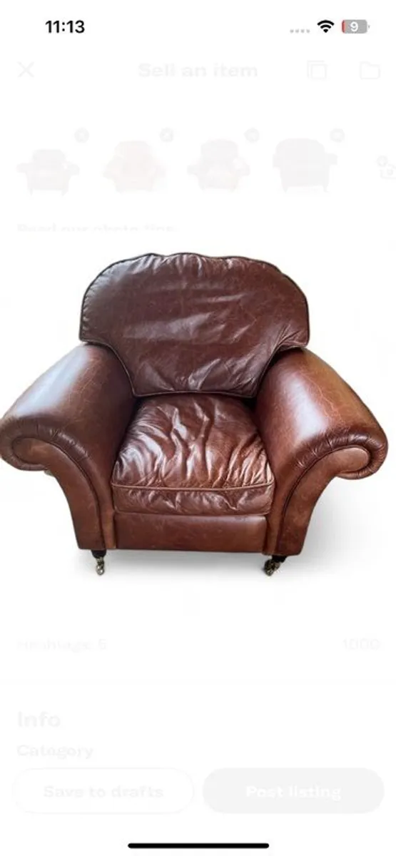 2 Laura Ashley Leather Armchairs - Image 3
