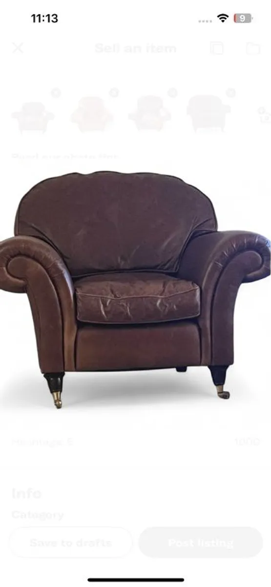 2 Laura Ashley Leather Armchairs - Image 4