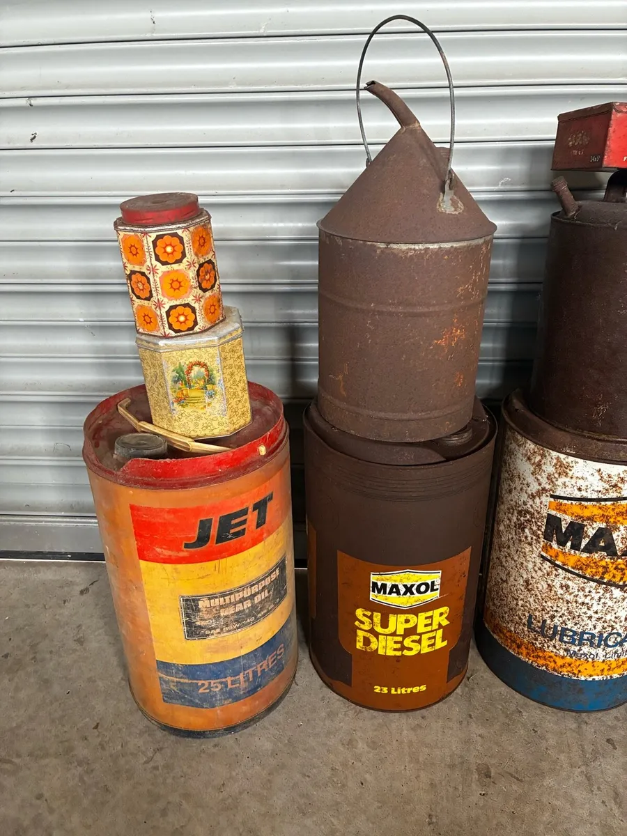 Old oil and petrol cans - Image 2