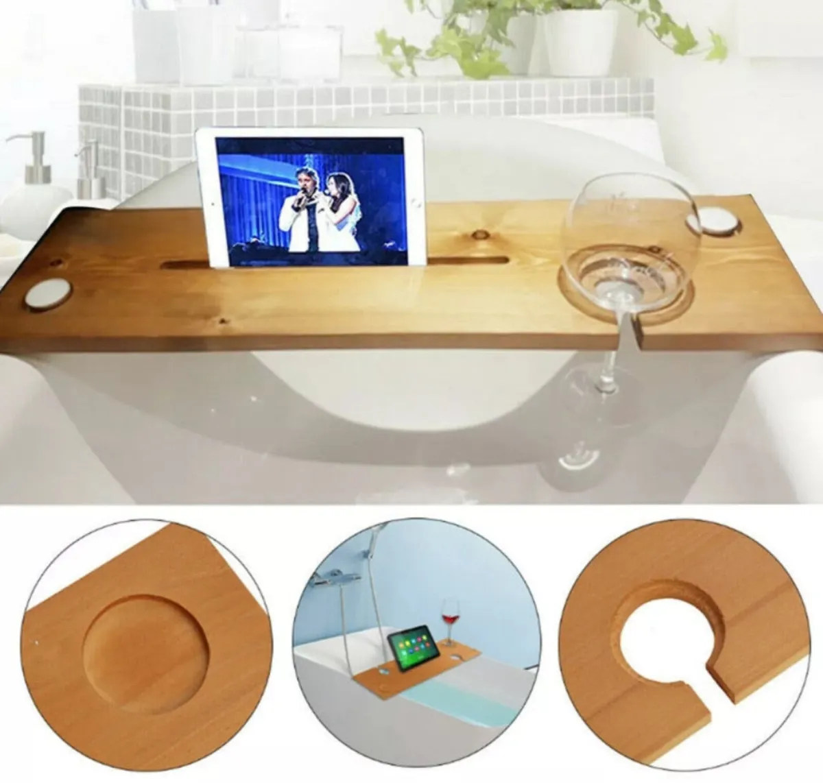 Wooden Bath Caddy Bath Board Tray NEW - Image 3