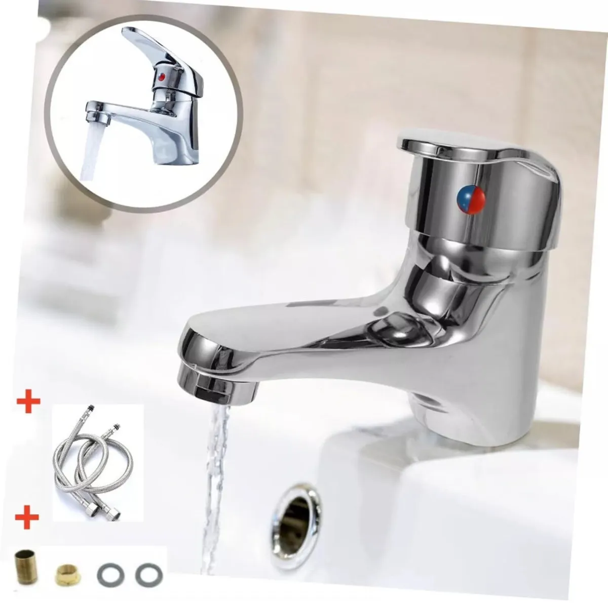Bathroom Tap Single Basin Sink Mono Mixer 2 Hoses - Image 1