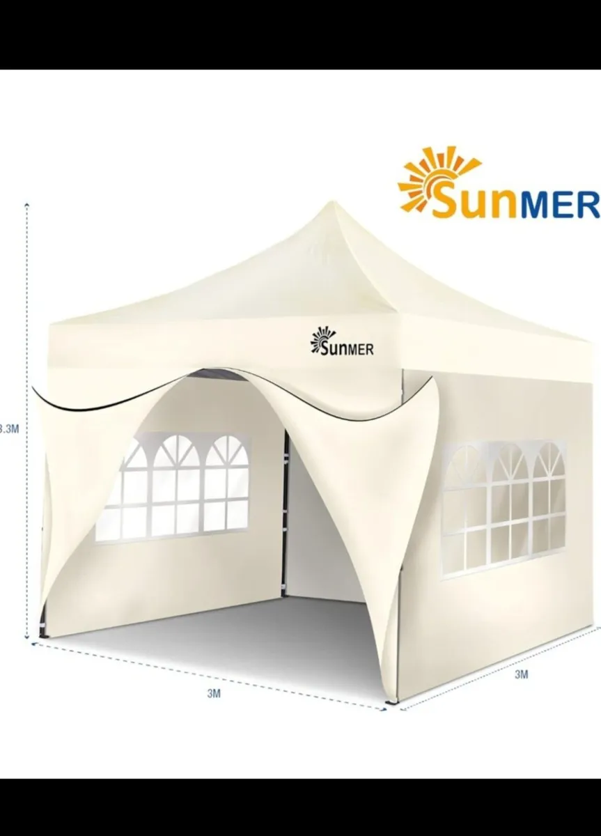 SUNMER 3x3M Pop-Up Gazebo with 4 Sides - Fully Wat - Image 1