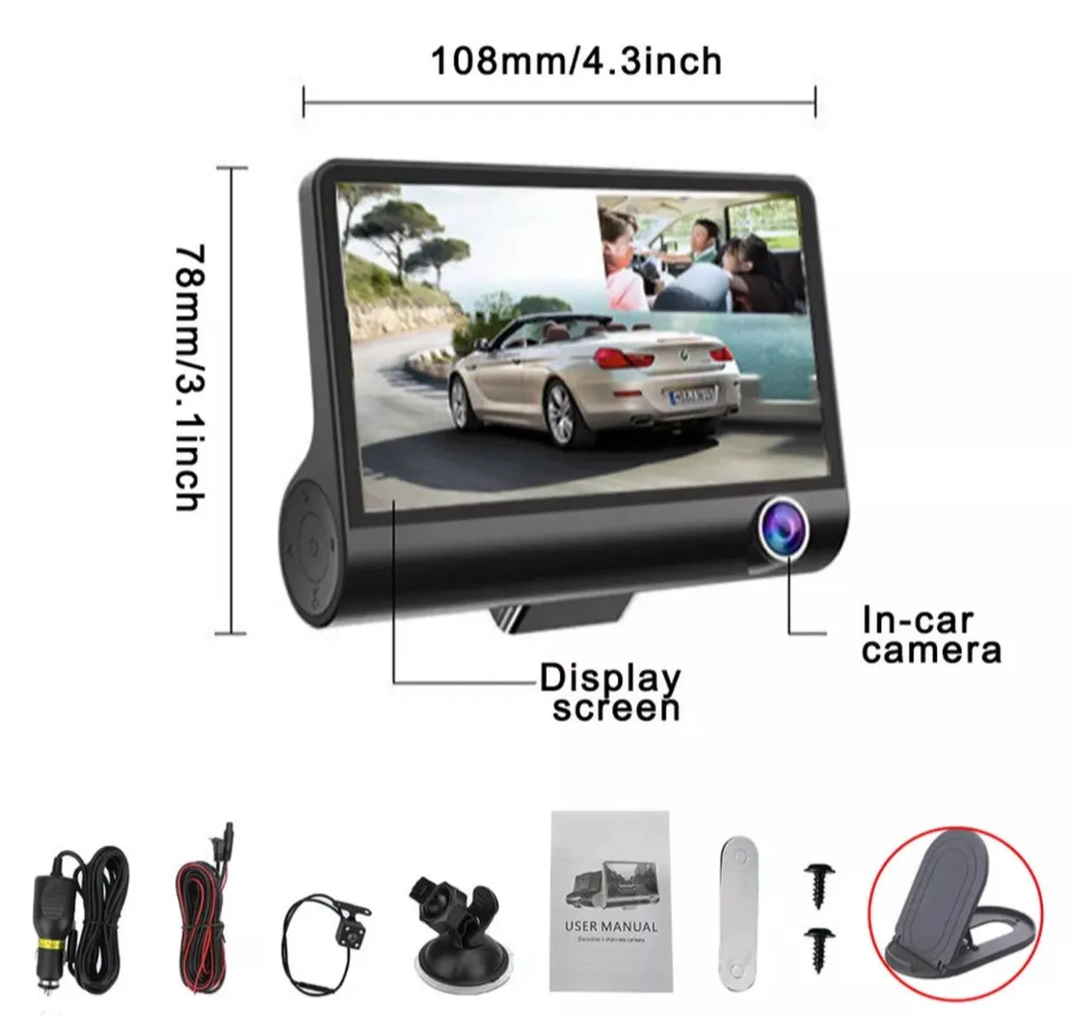 4" HD 1080P Dash Cam Camera Recorder Dual Cam - Image 2