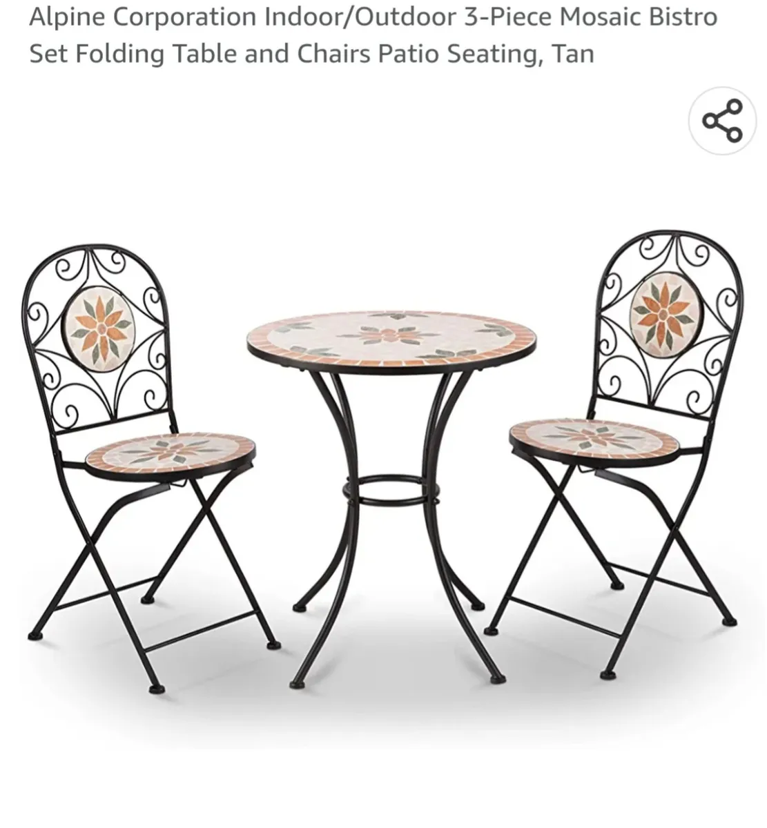 Alpine Corp Indoor/Outdoor 3-Piece Bistro Set - Image 2