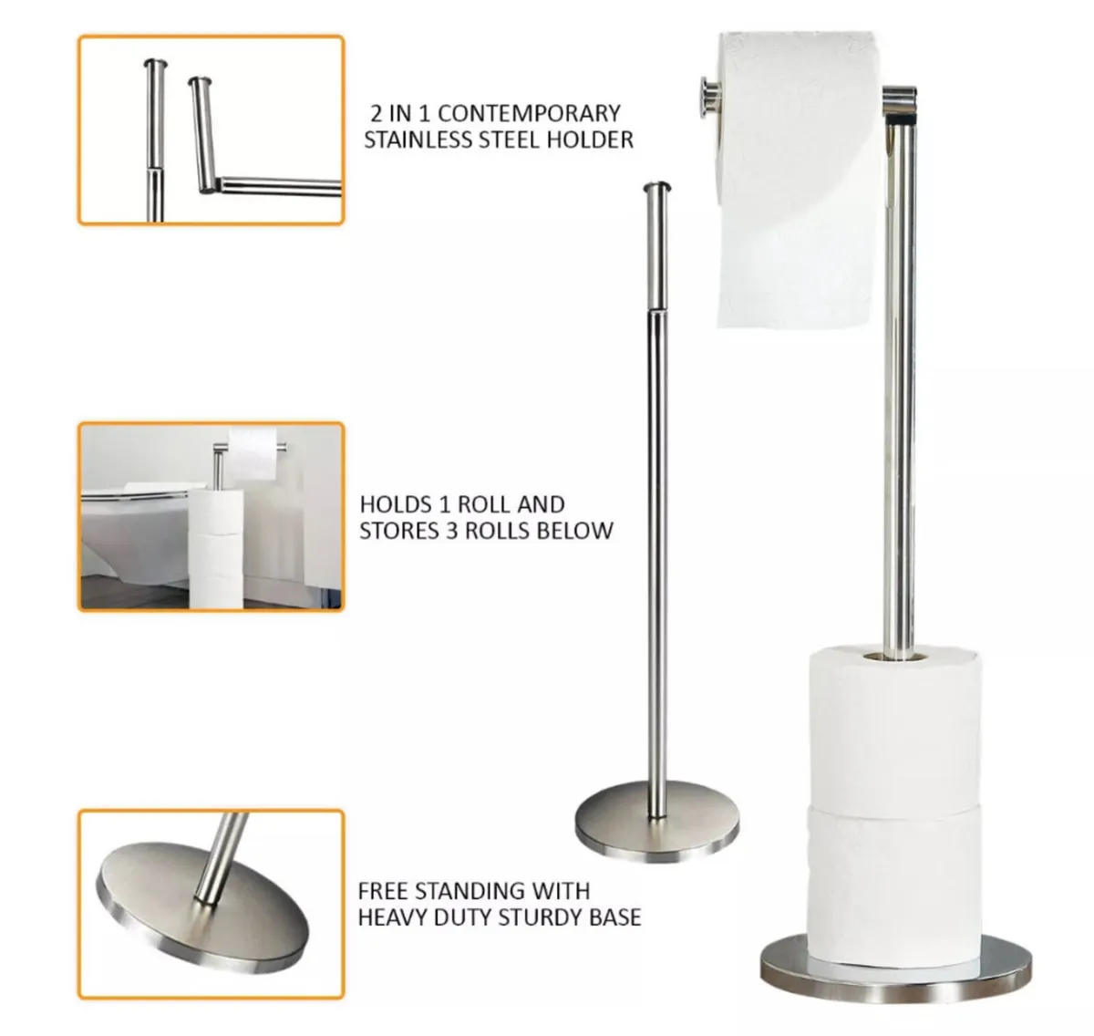 2 in 1 Bathroom Toilet Roll Holder Dispenser NEW - Image 2
