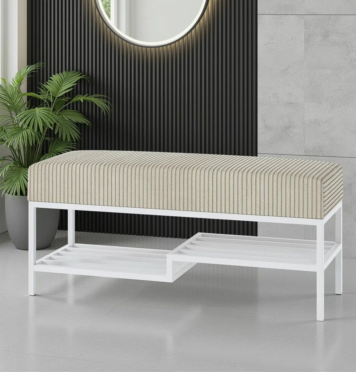 Ashton Modern Upholstered Bench with Shoe Rack - Image 2