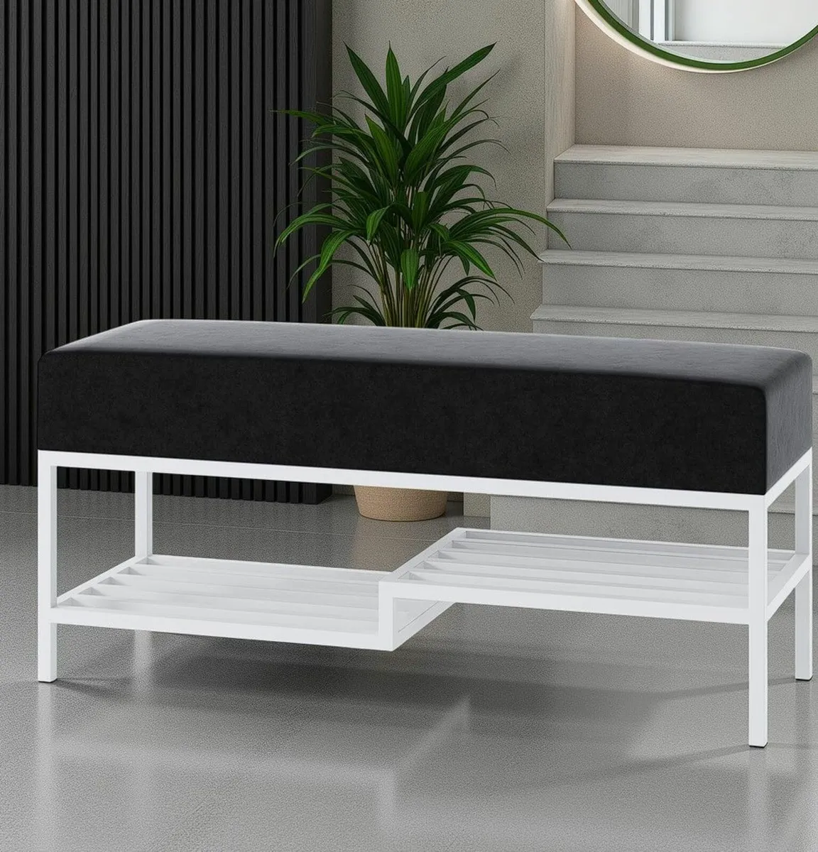 Ashton Modern Upholstered Bench with Shoe Rack - Image 3