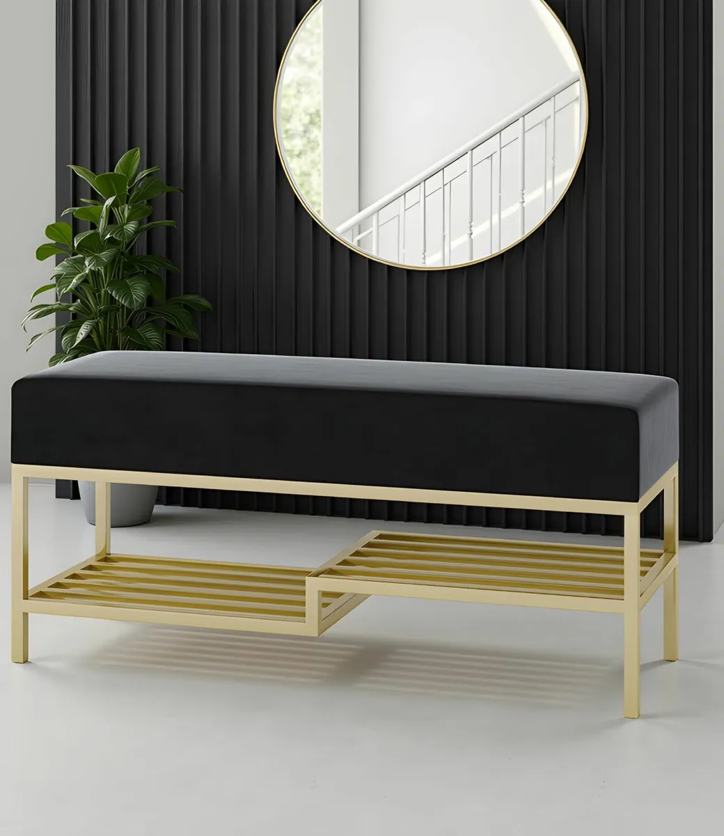 Ashton Modern Upholstered Bench with Shoe Rack - Image 4