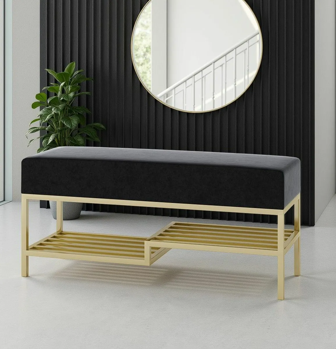 Ashton Modern Upholstered Bench with Shoe Rack - Image 1