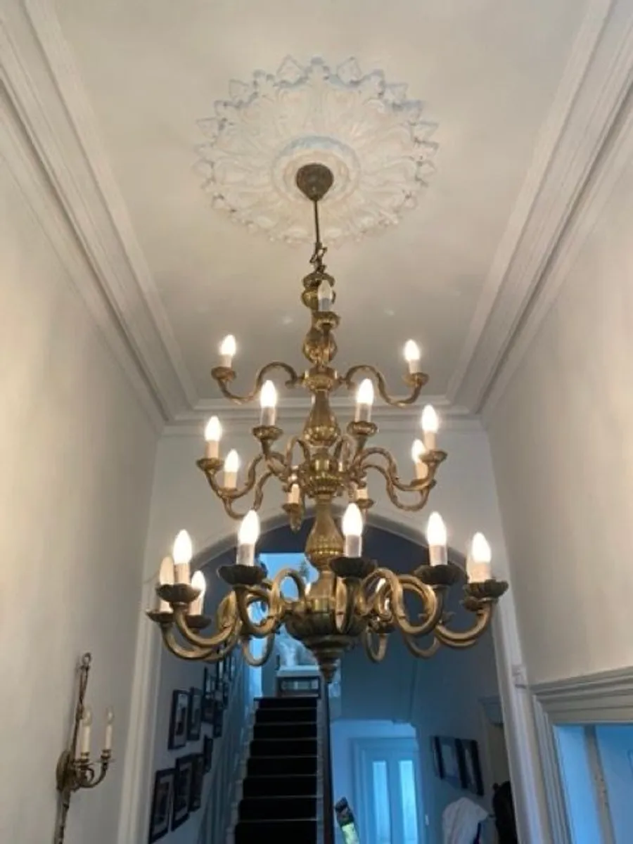 Antique 24-Arm Solid Brass Chandelier - Image 1